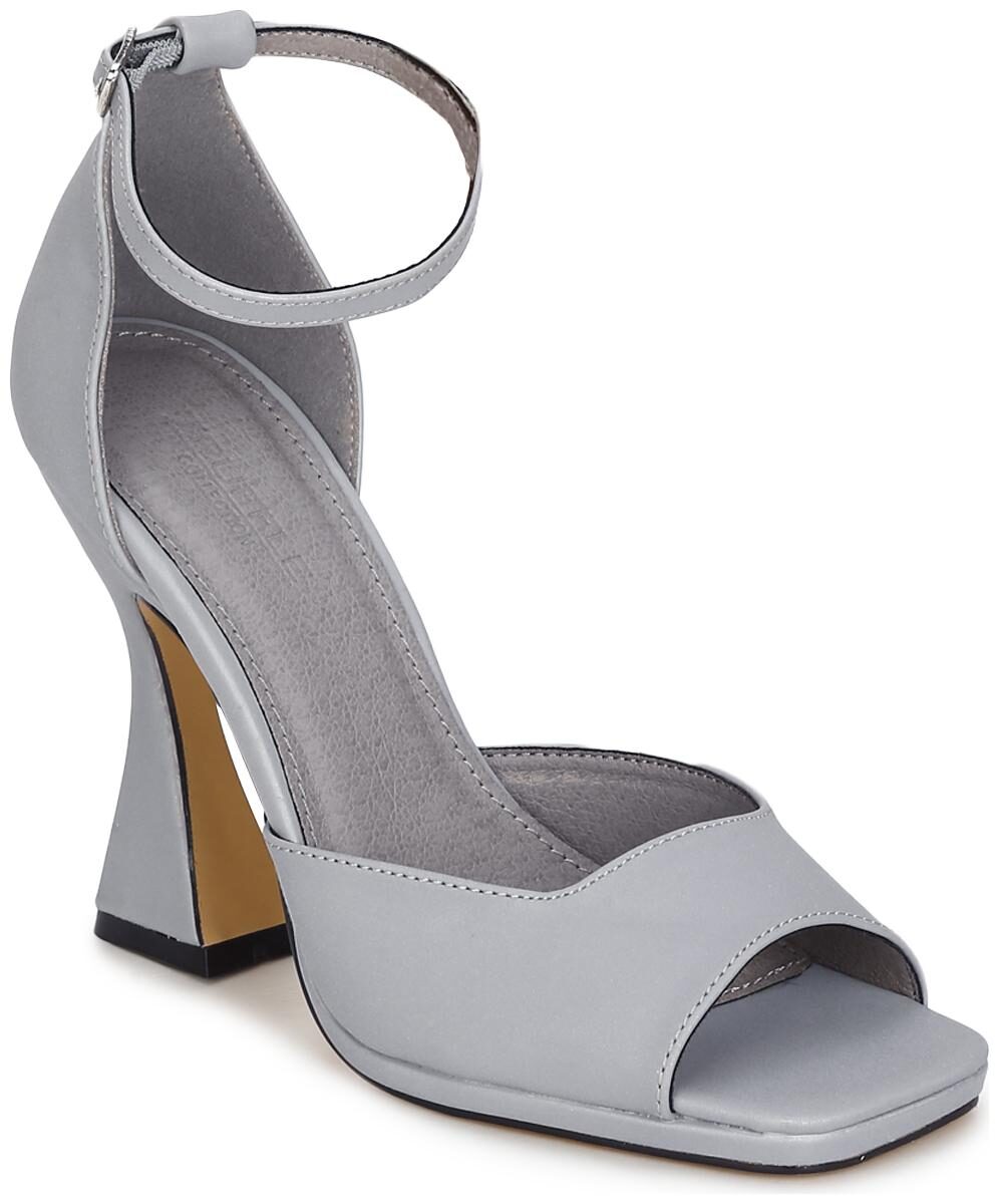 

Truffle Collection Reflective Grey Pu Ankle Strapped Pyramid Heels