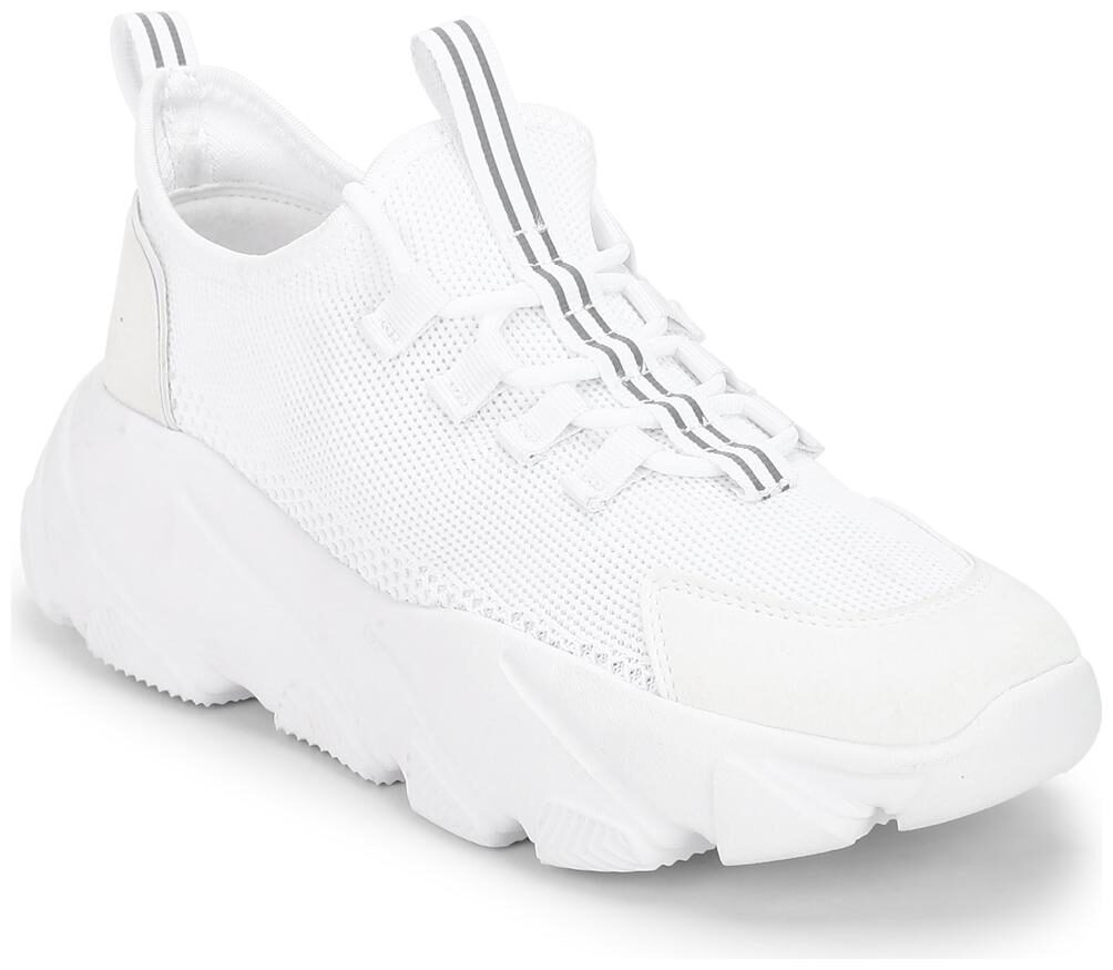 

Truffle Collection White Knitted Cleated Bottom Lace-Up Chunky Sneakers