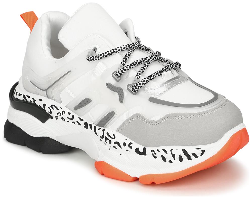 

Truffle Collection White Orange PU Lace-Up Chunky Sneakers