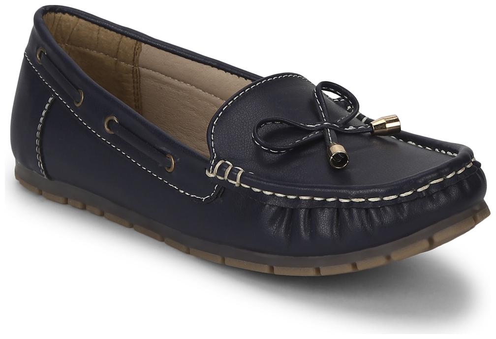 

Truffle Collection Navy Blue PU Loafers With Bow