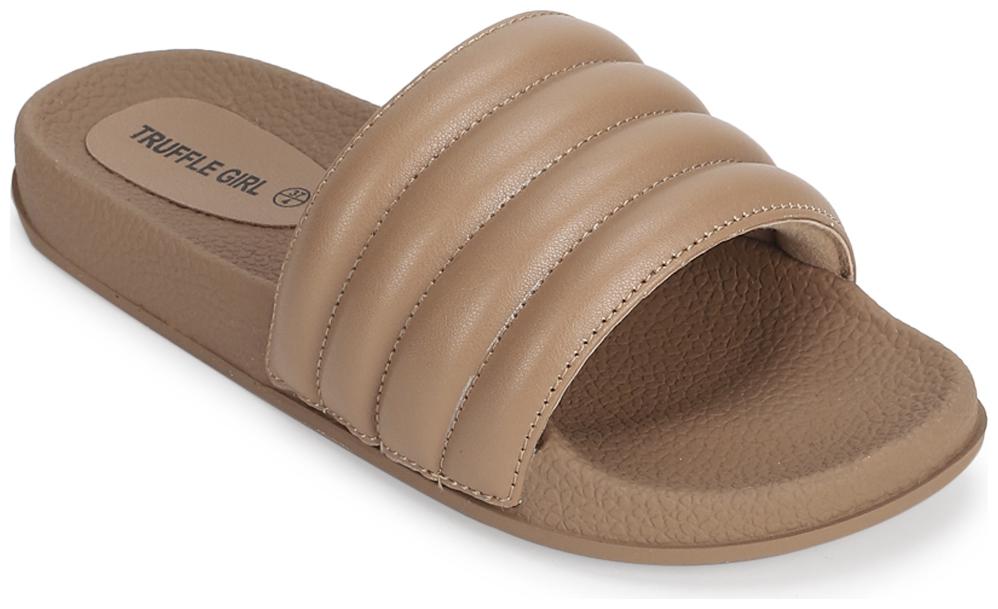 

Truffle Collection Beige PU Line Quilted Slip Ons