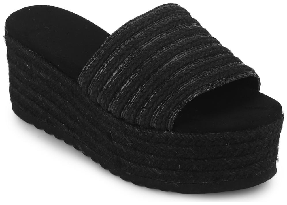 

Truffle Collection Black Snake Woven PU Slip On Wedges