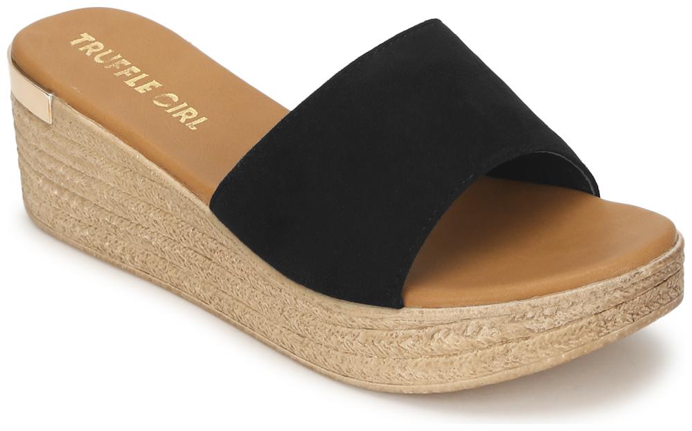 

Truffle Collection Black Micro Slip On Wedges