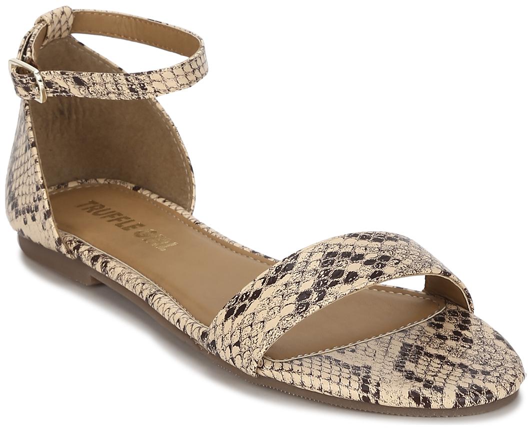 

Truffle Collection Beige Snake PU Buckled Flat Sandals