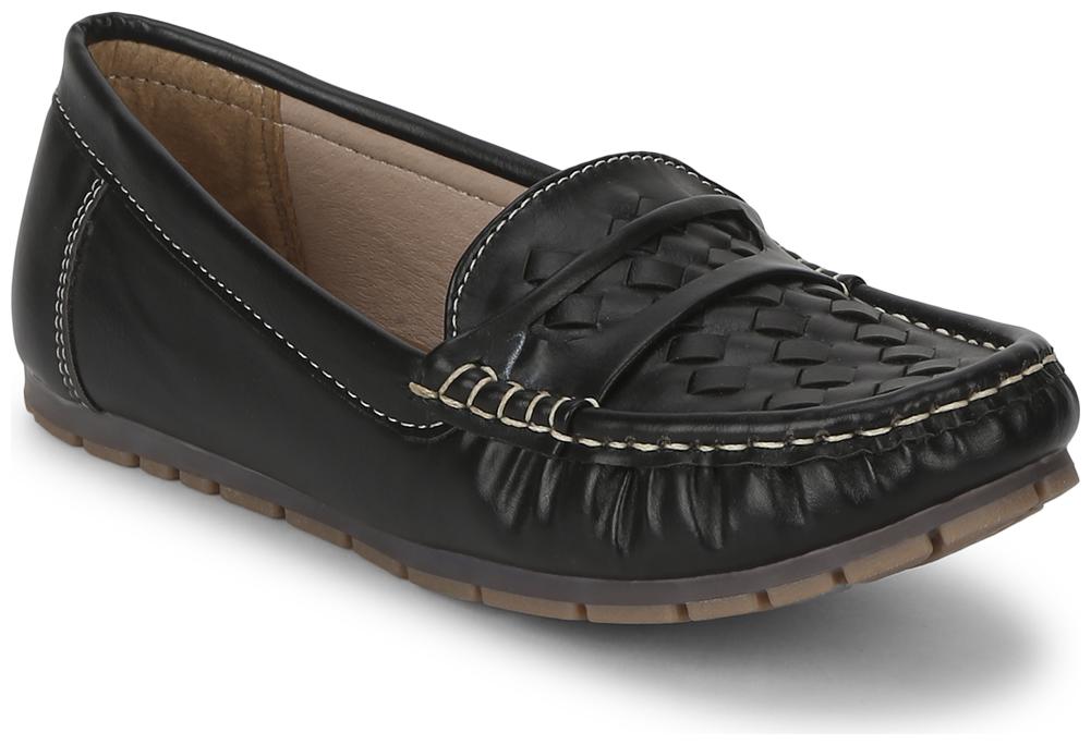 

Truffle Collection Black PU Loafers With Weaves