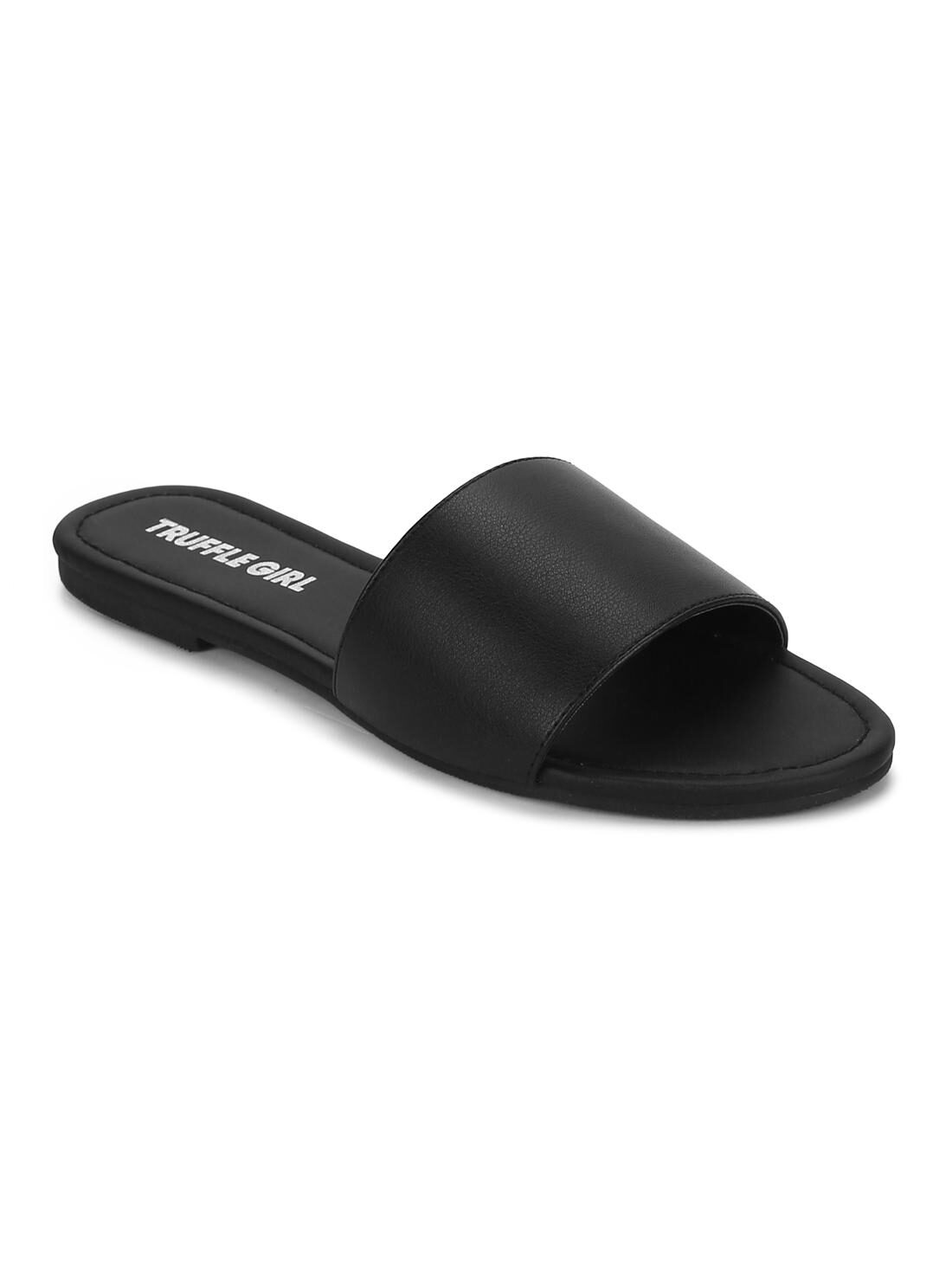 

Truffle Collection Black PU Slide on Flat Sandals