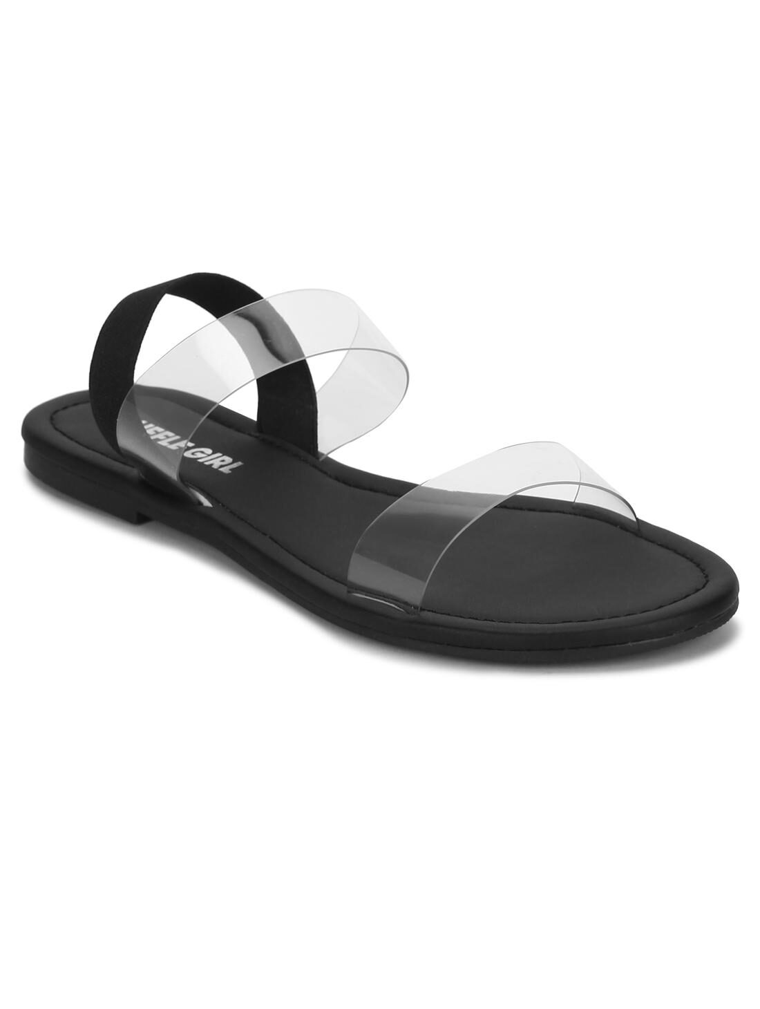 

Truffle Collection Black Back Strap Perspex PU Slide on Flat Sandals