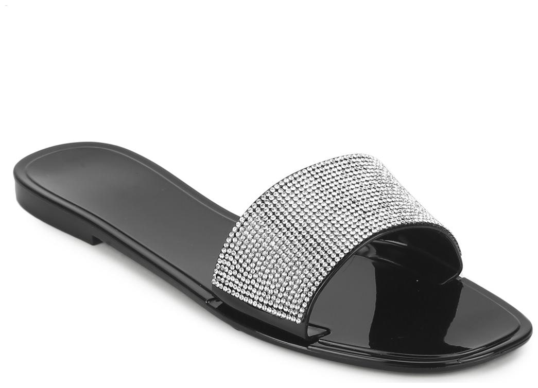 

Truffle Collection Black PVC Diamante Stripe Slip On Flats