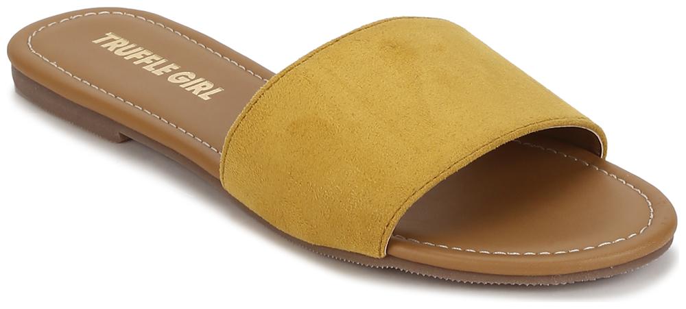 

Truffle Collection Mustard PU Slide on Flat Sandals