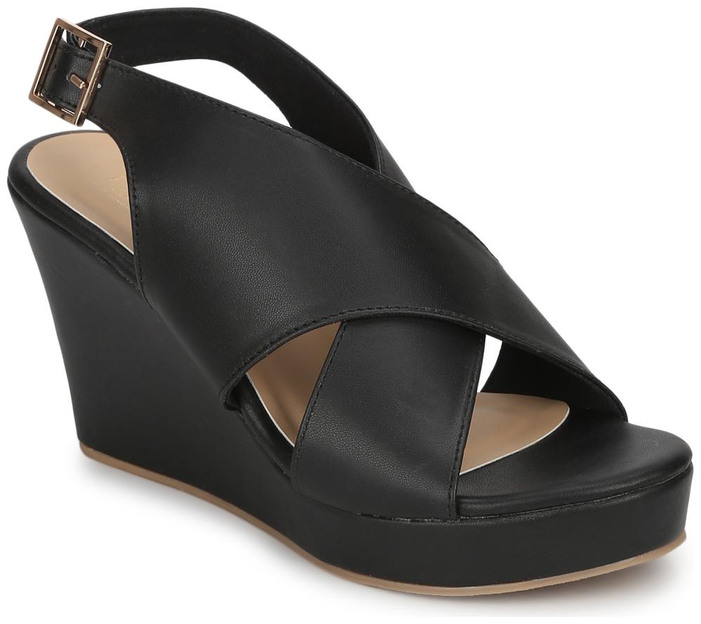 

Truffle Collection Black PU Wedges With Crossover Straps