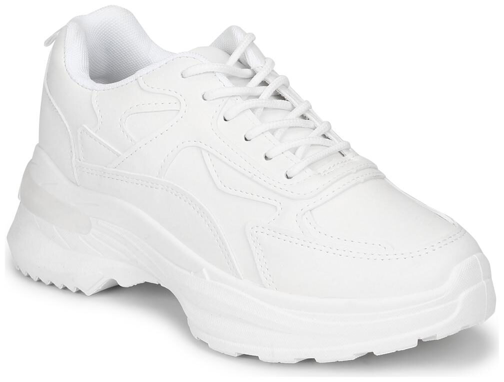 

Truffle Collection White PU Cleated Bottom Lace-Up Chunky Sneakers