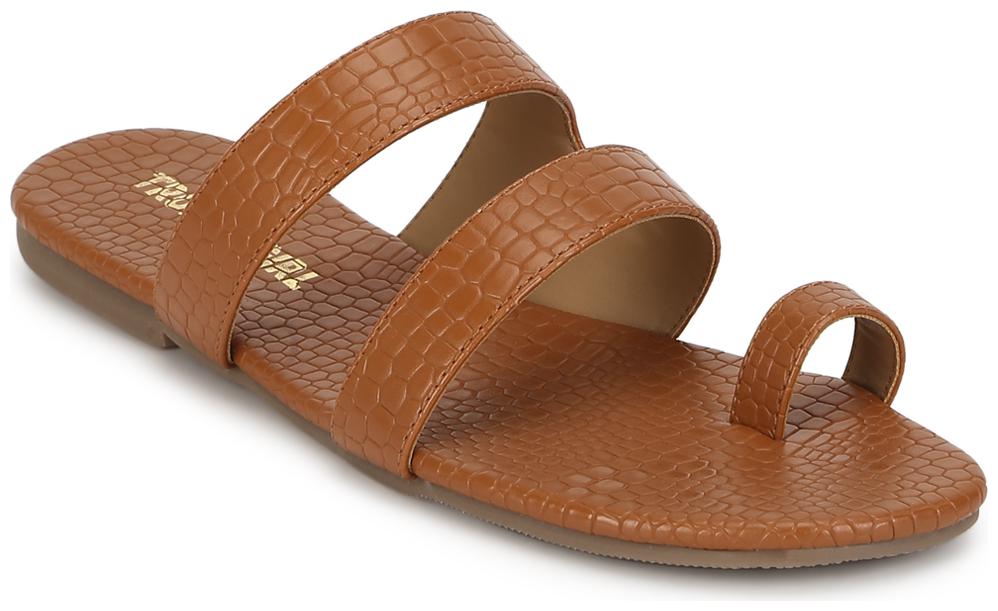 

Truffle Collection Tan PU Flat Slip On Sandals