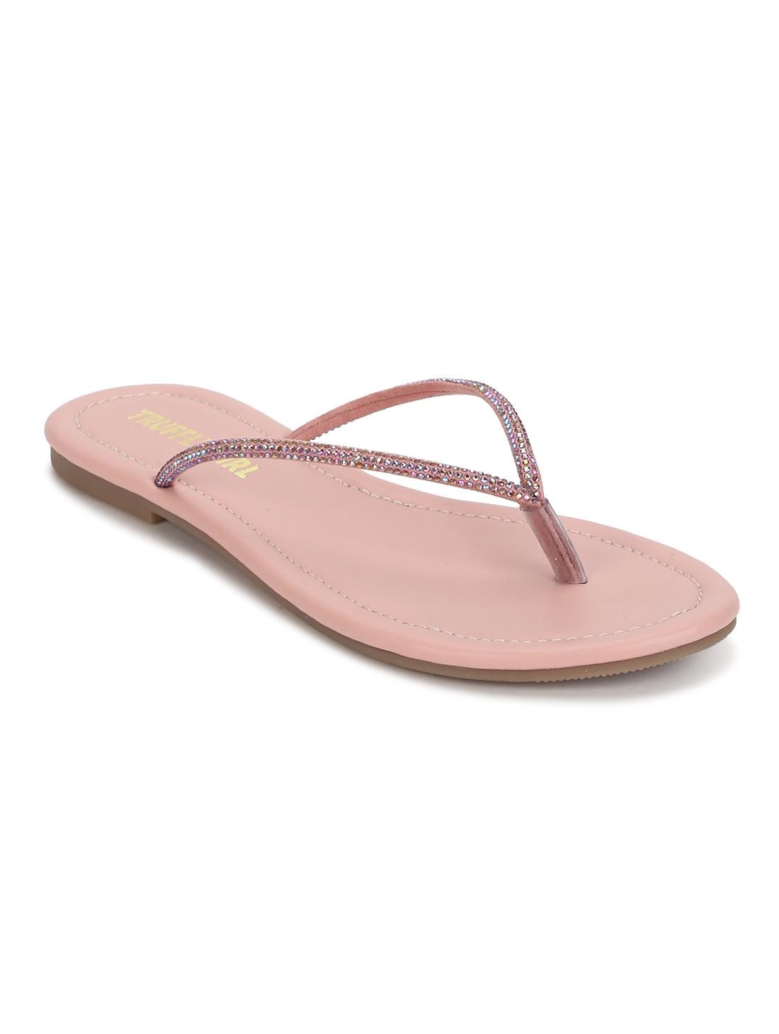 

Truffle Collection Embellished Nude PU Slip on Flat Sandals