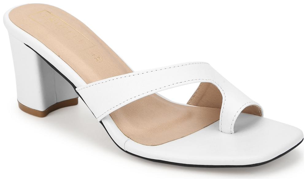 

Truffle Collection White PU Square Toe Block Heels Mules