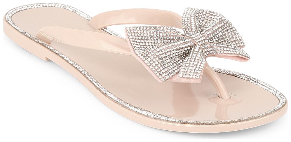 

Truffle Collection Nude PVC Diamante Bow Slip On Flats
