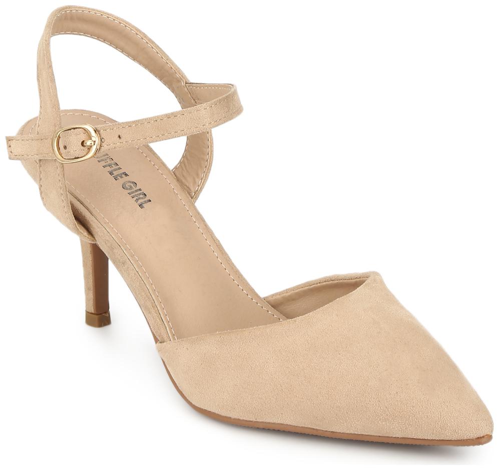 

Truffle Collection Beige Cone Pump Ankle Strap Stiletto Heels