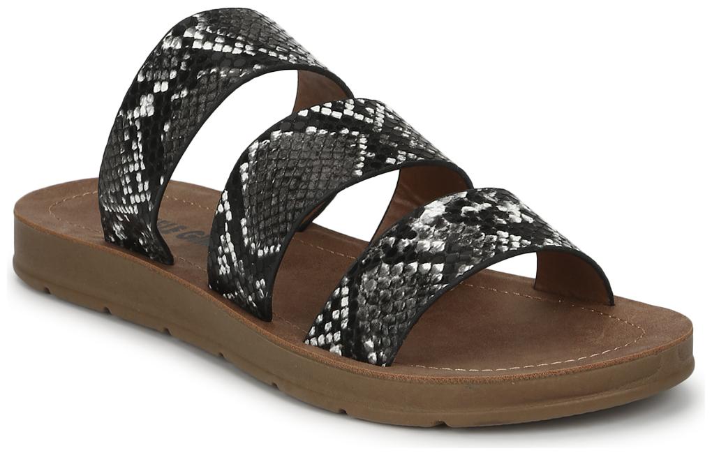 

Truffle Collection Black Snake PU Strappy Slip On Flats