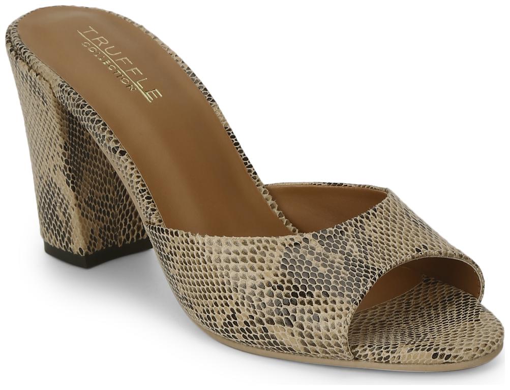 

Truffle Collection Beige PU Snake Peep Toe Mules