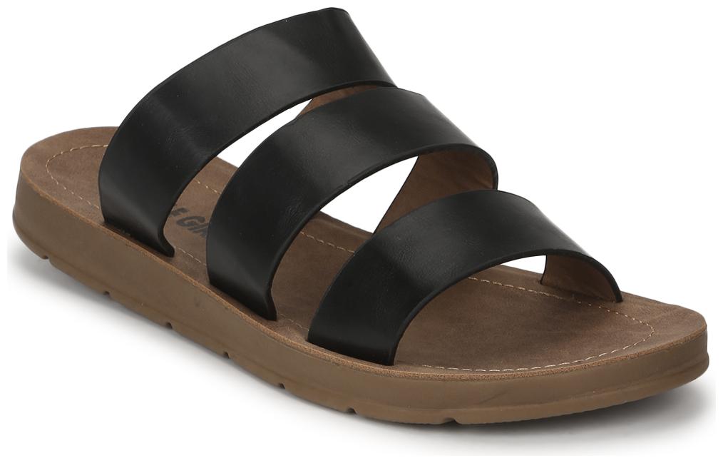 

Truffle Collection Black PU Strappy Slip On Flats