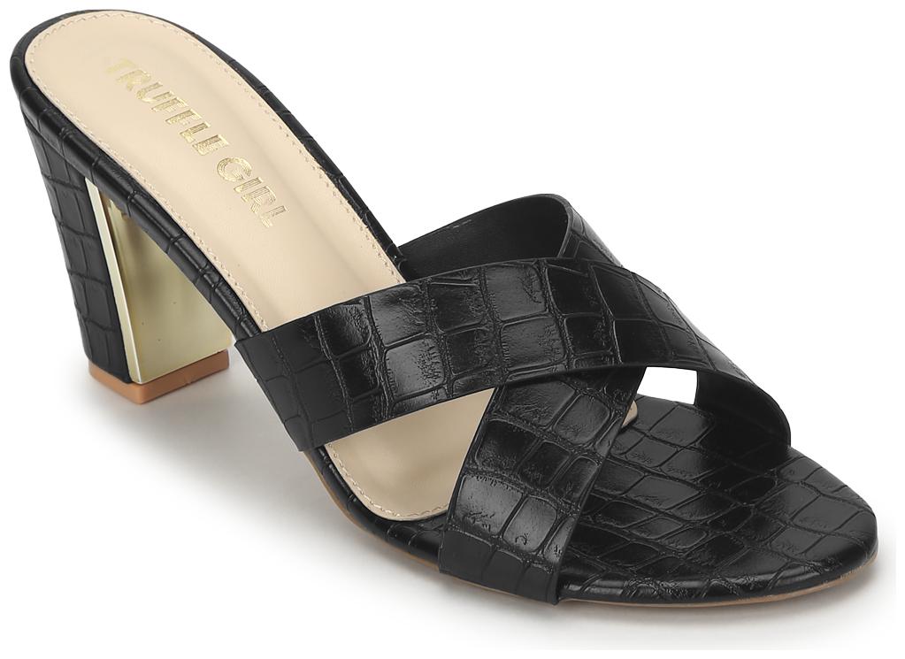 

Truffle Collection Black PU Block Heel Slip On Mules