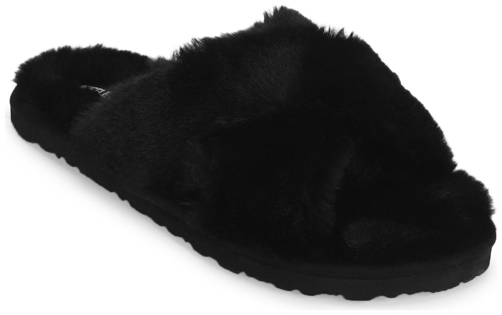 

Truffle Collection Black Fuzzy Fur Slip Ons