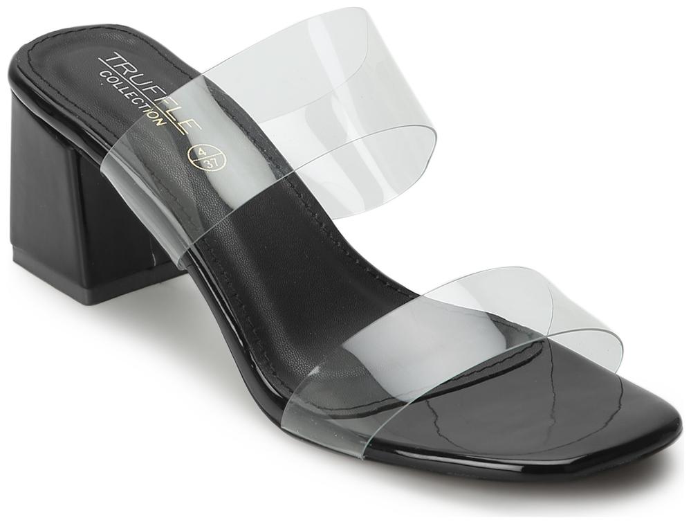 

Truffle Collection Black PU Slip On Mules With Clear Straps