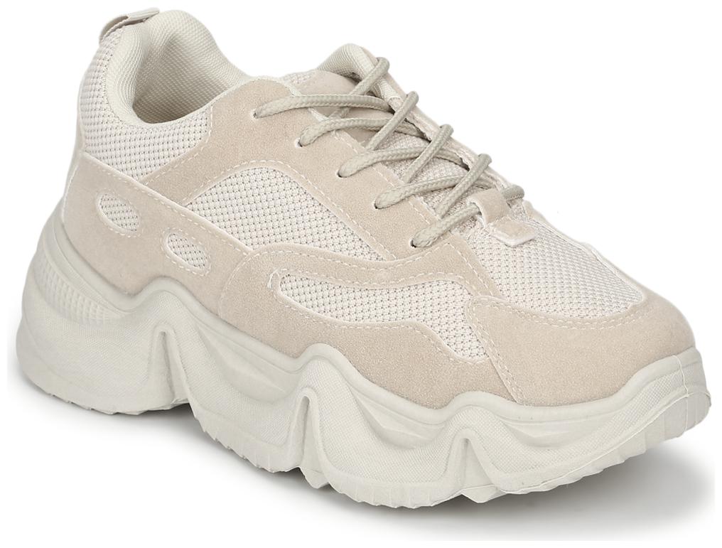 

Truffle Collection Stone Beige Lace-Up Chunky Sneakers With Cleated Sole