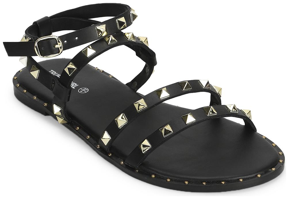

Truffle Collection Black PU Studded Flat Sandals