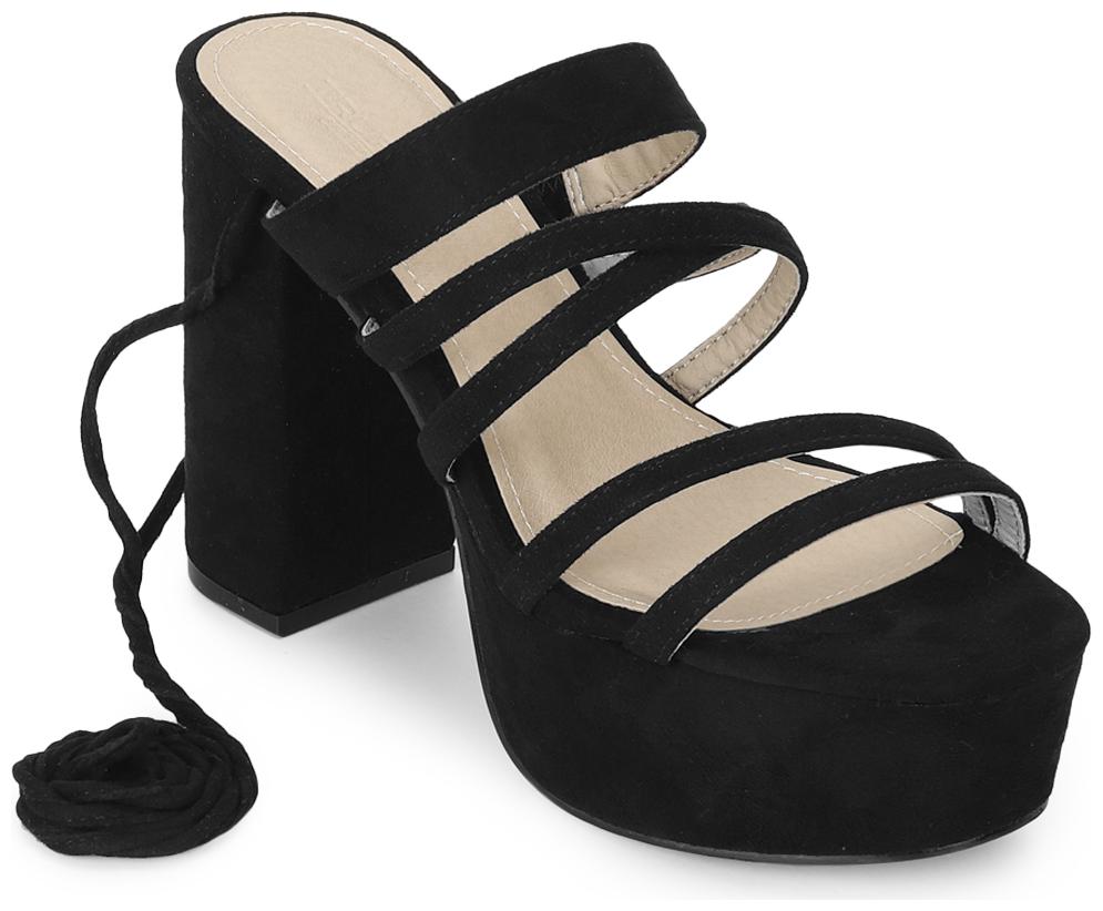 

Truffle Collection Black Micro Block Heel Lace Up Sandals