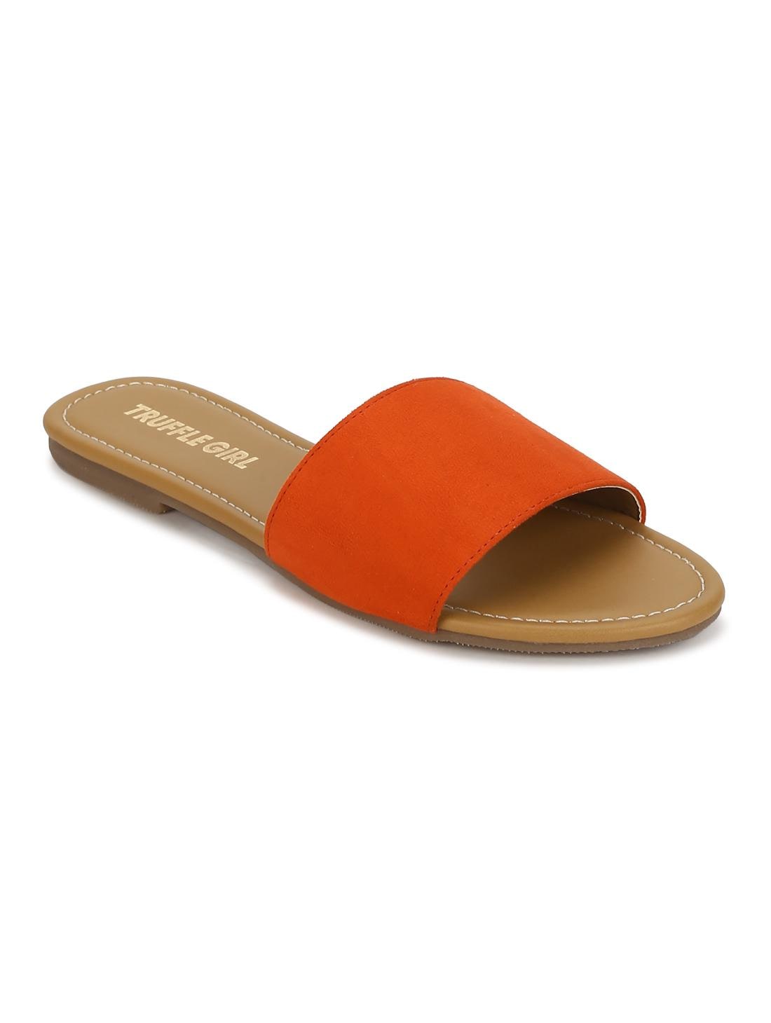 

Truffle Collection Orange PU Slide on Flat Sandals