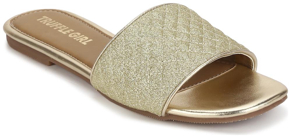 

Truffle Collection Gold Quilted PU Slide on Flat Sandals