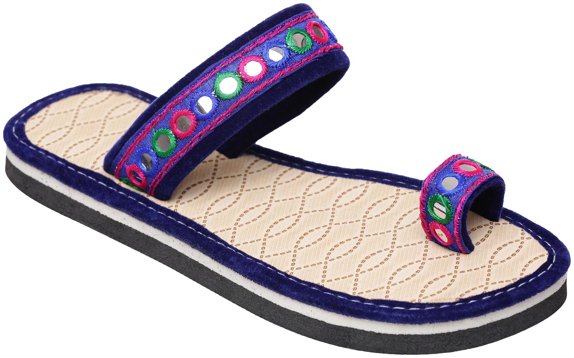 

tryfeet Blue Synthetic Leather Slippers For Womens Girls