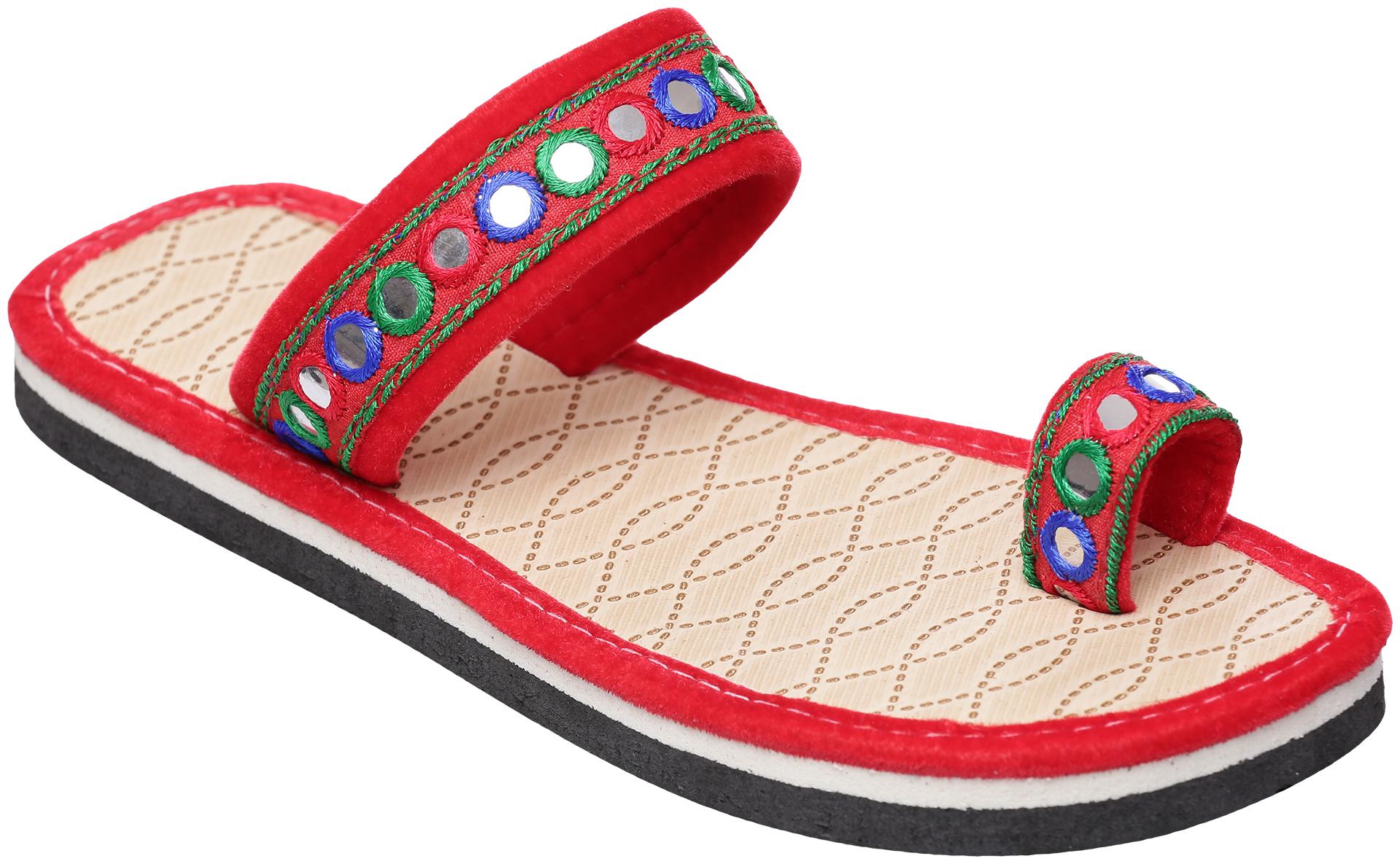 

tryfeet Red Synthetic Leather Slippers For Womens Girls
