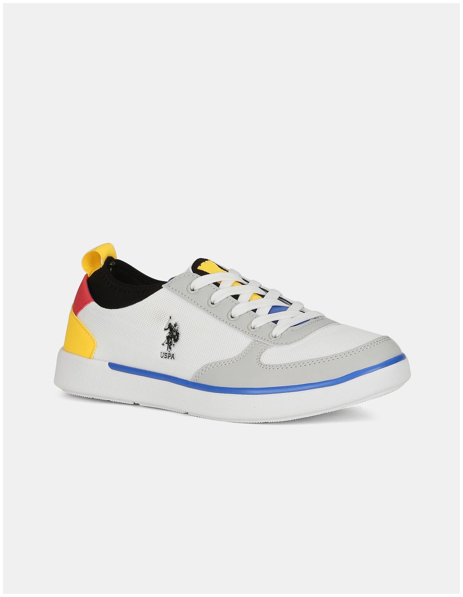 

U S Polo Assn Men Off-White And Grey Low Top Colour Block Sneakers Men White Slip-On Sneakers