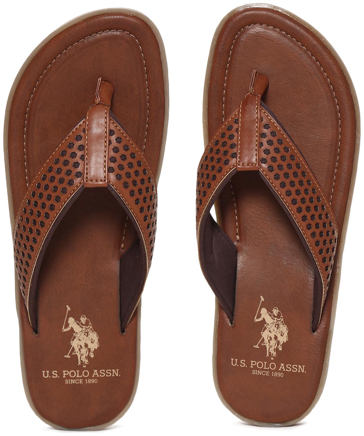 

U S Polo Assn Brown Laser Cut V-Strap Flip Flops