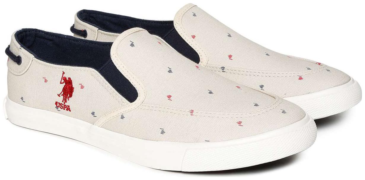 

U S Polo Assn White Printed Canvas Slip On Shoes