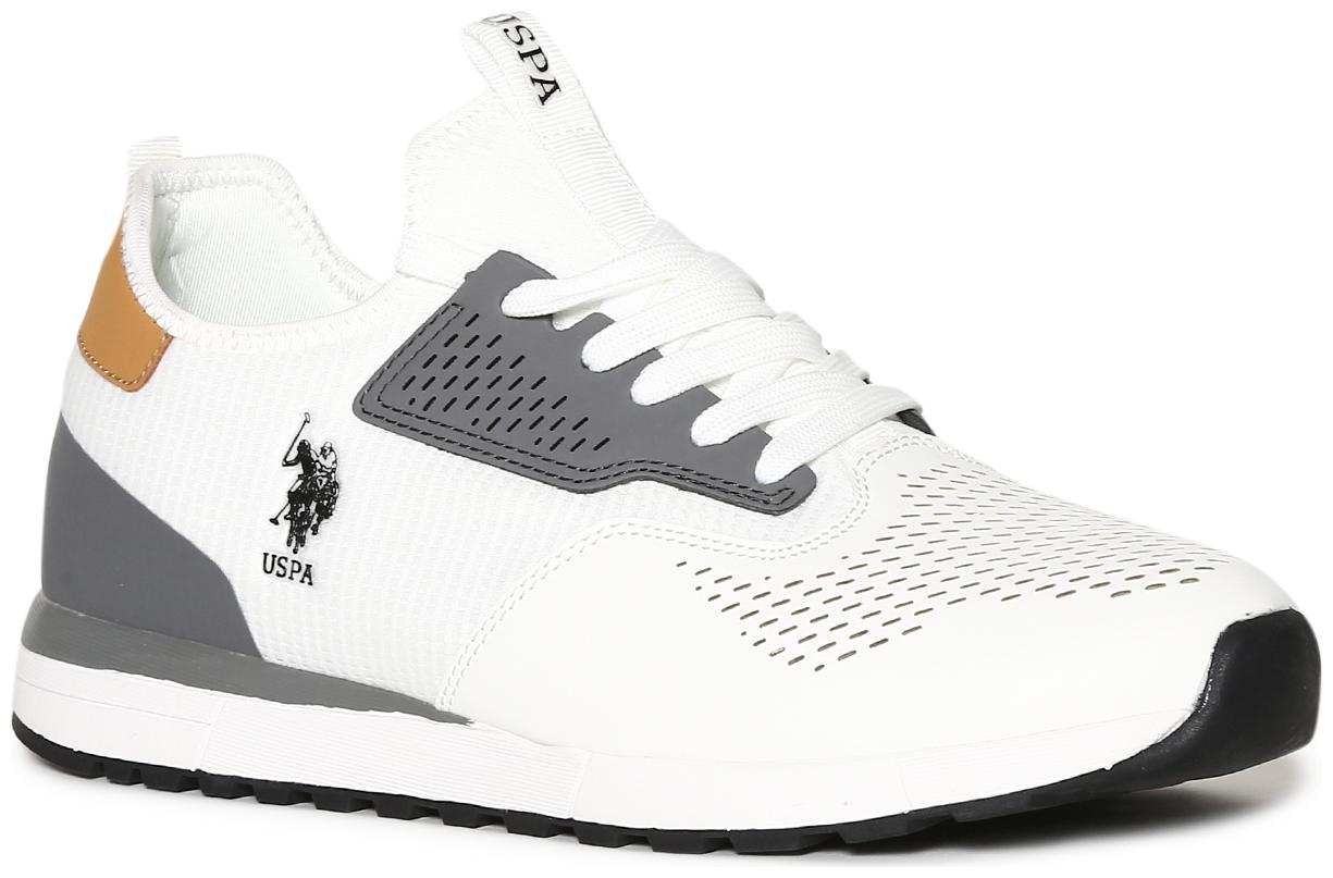 

U S Polo Assn White Mid Top Laser Cut Sneakers Men White Classic Sneakers - 2531941912