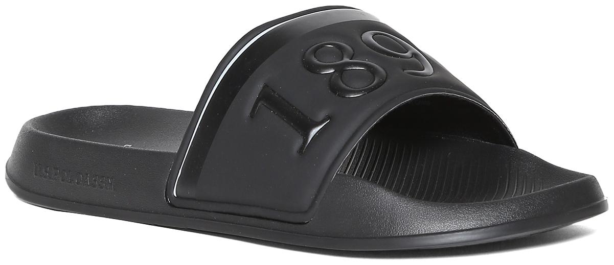 

U S Polo Assn Black Embossed Strap Solid Slides
