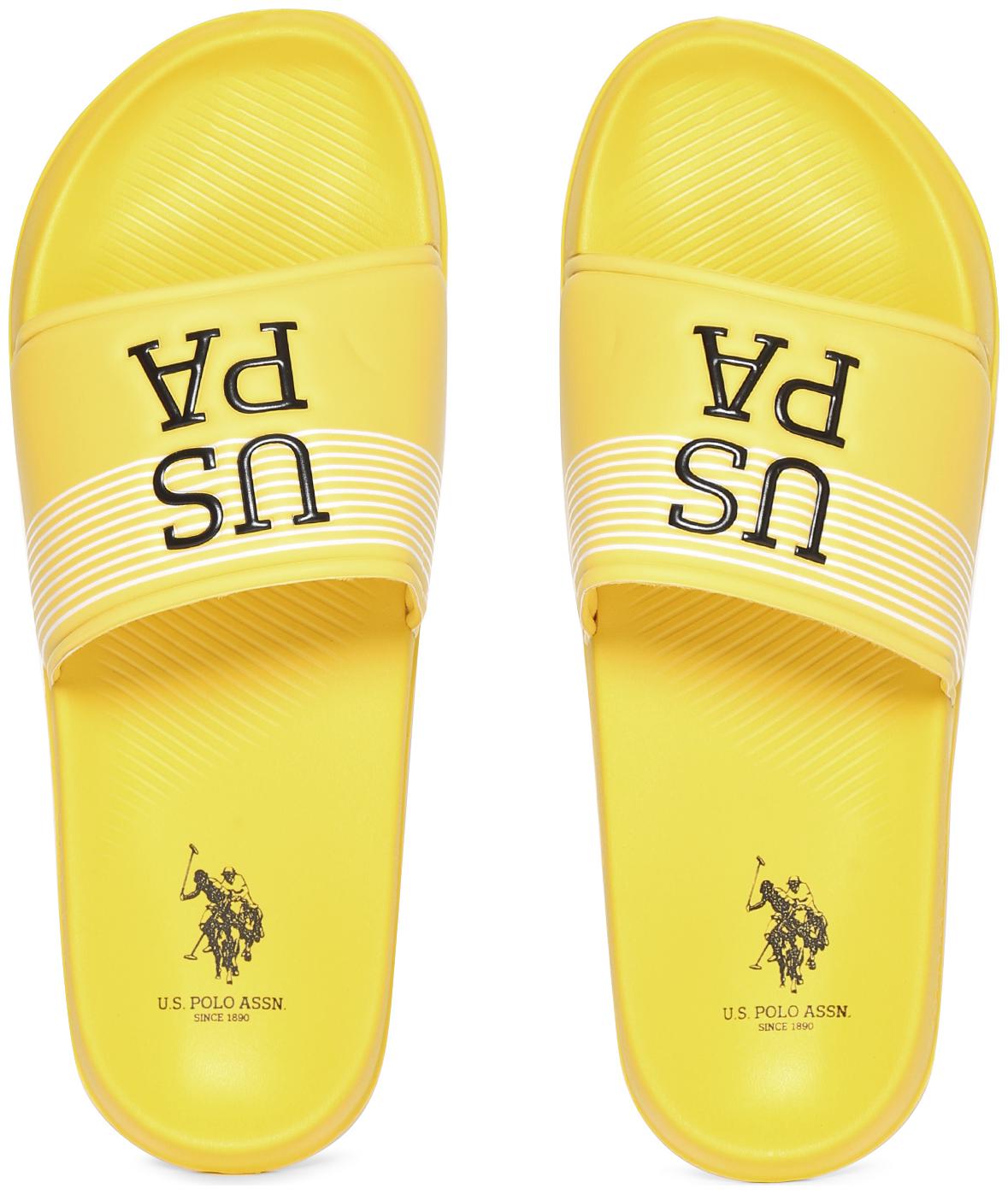 

U S Polo Assn PU Yellow Flipflop For Men(Yellow Embossed Midfoot Strap Slides)