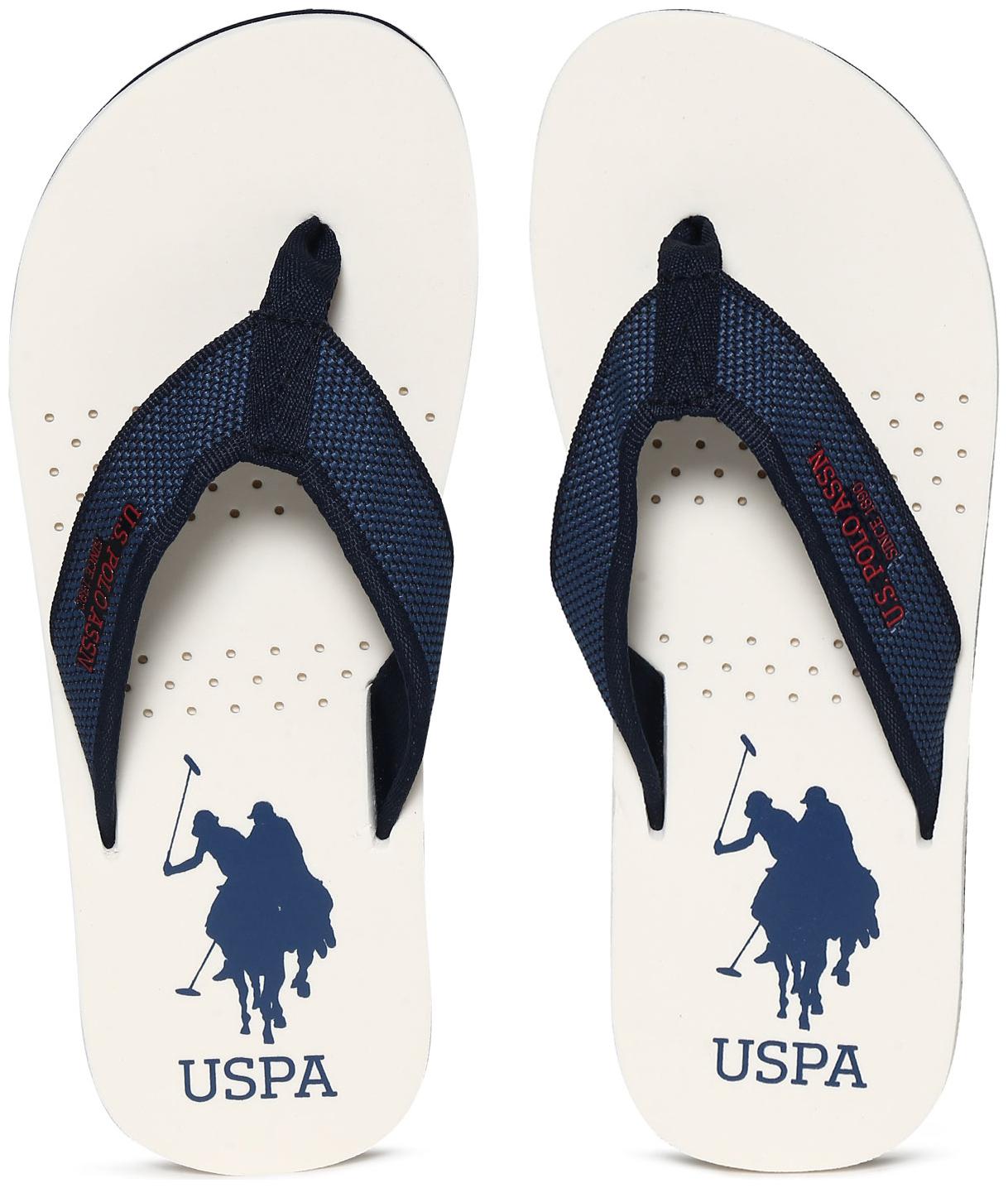 

U S Polo Assn White Broad V-Strap Perforated Flip Flops