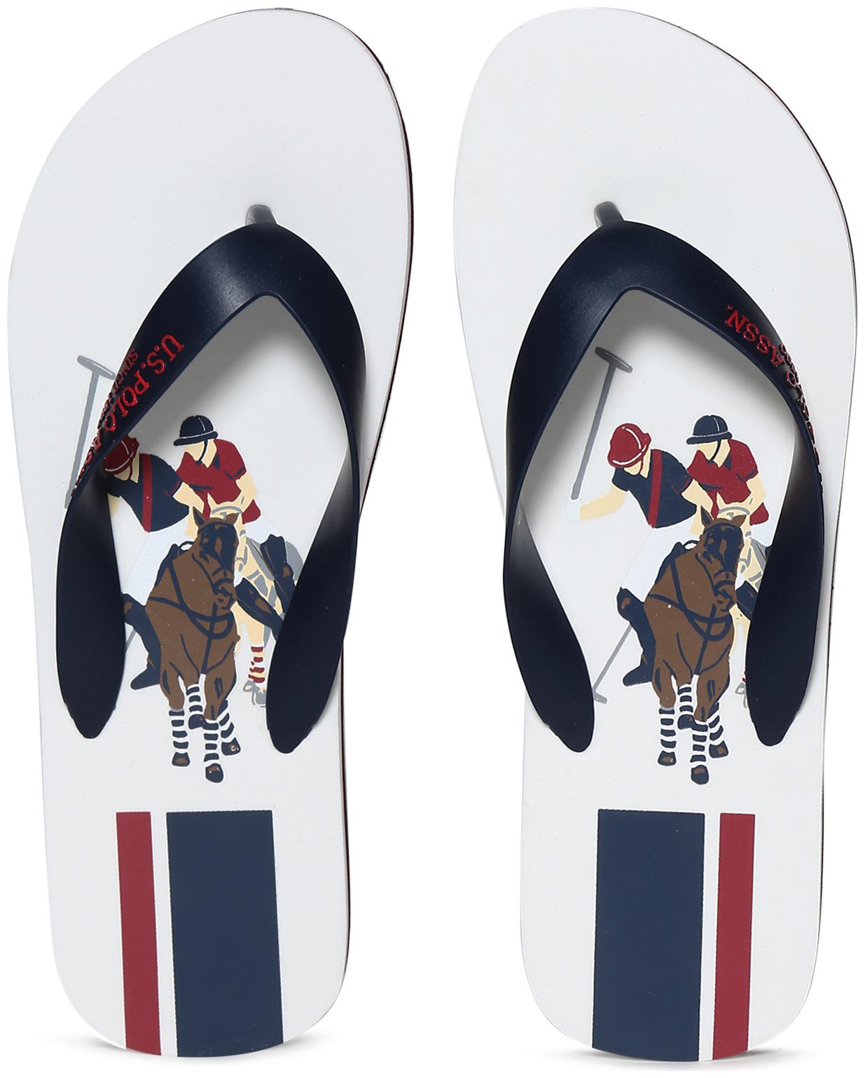 

U S Polo Assn White V-Strap Brand Print Flip Flops