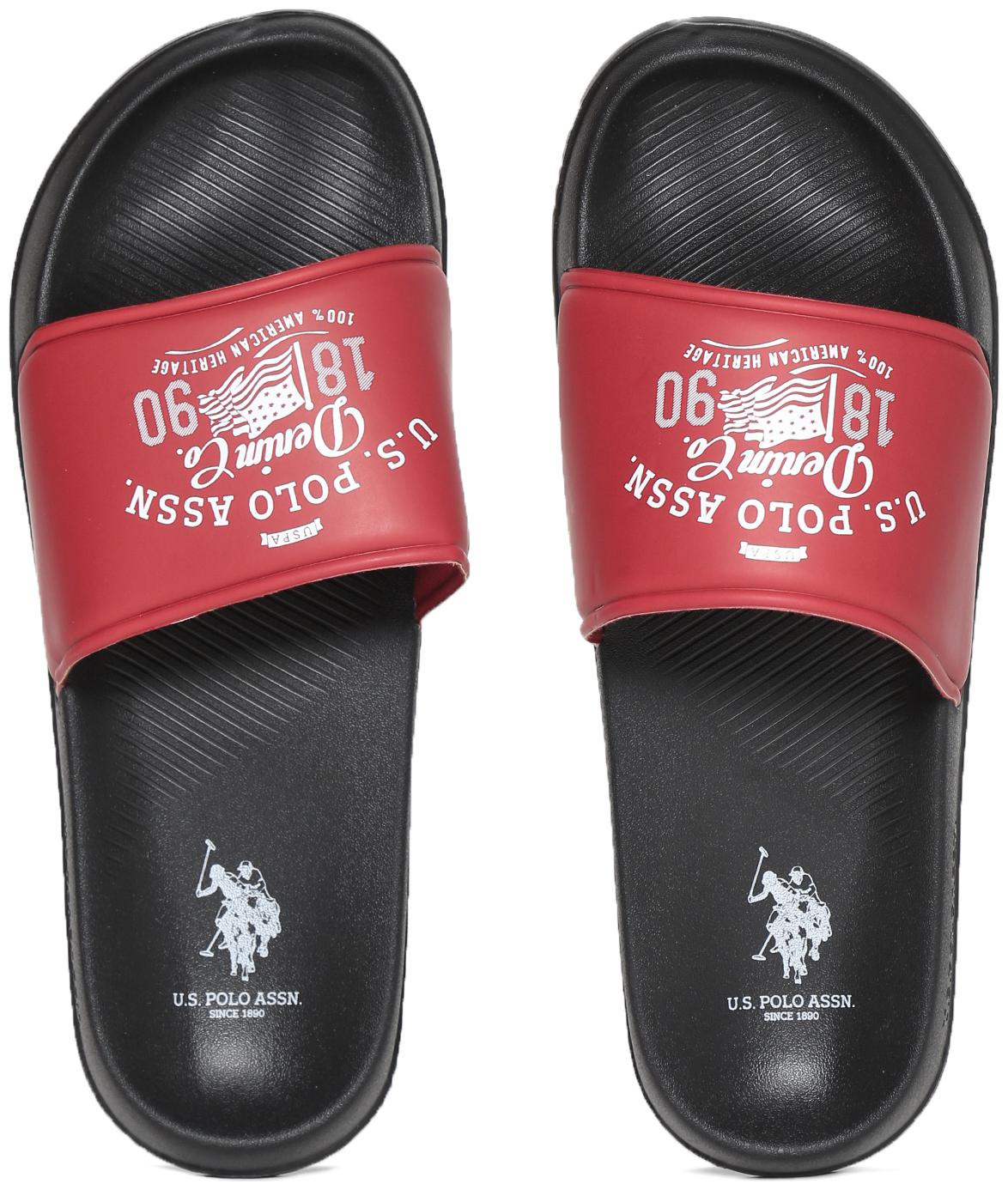 

U S Polo Assn PU Red Flipflop For Men(Red And Black Colour Block Slides)