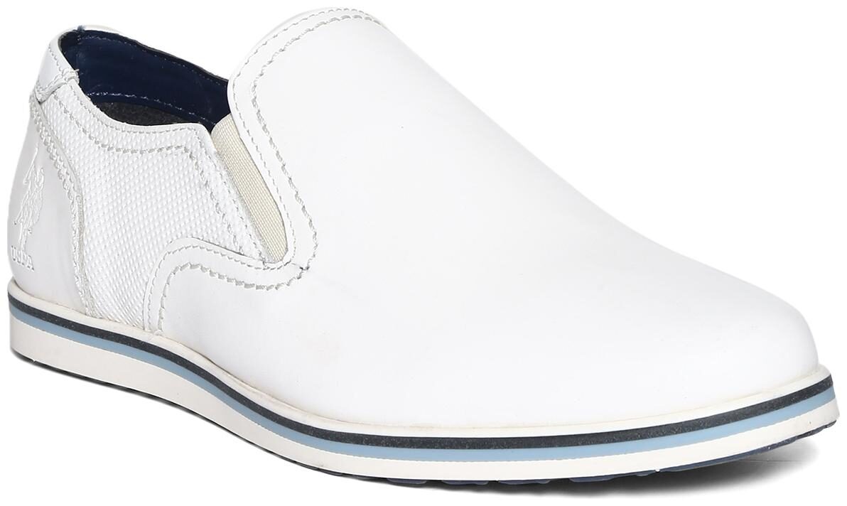 

U S Polo Assn Men White Casual Shoes - CONTRAST SOLE LEATHER SLIP ON SHOES - 2531828312