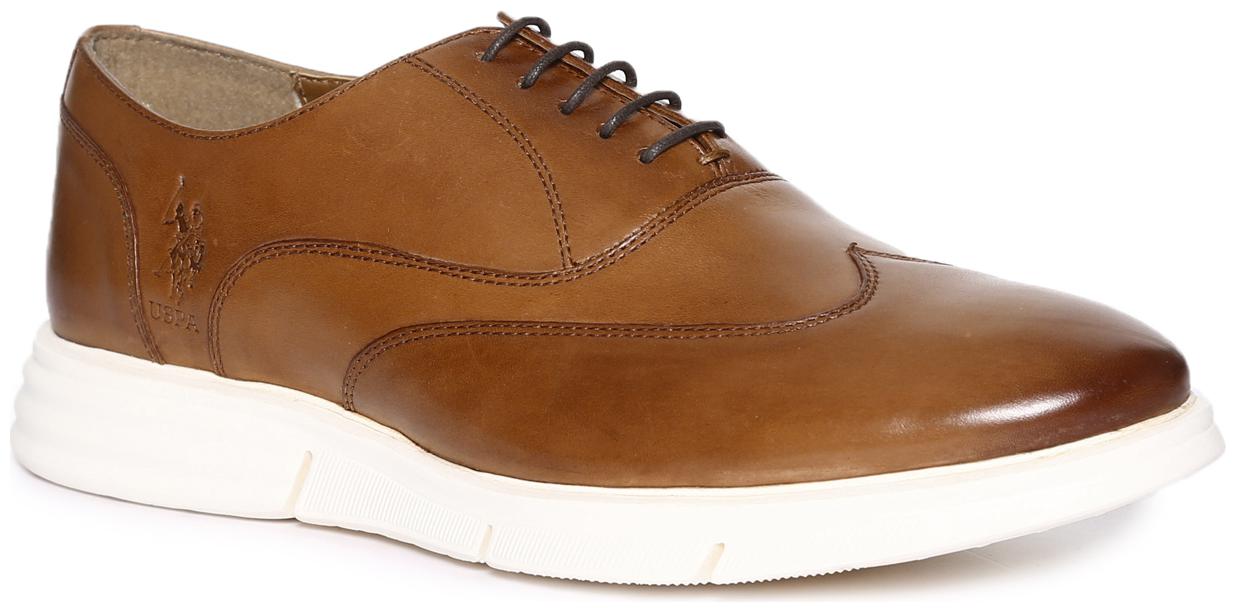 

U S Polo Assn Men Brown Casual Shoes - WINGTIP BURNISHED LEATHER SNEAKERS - 2531911619