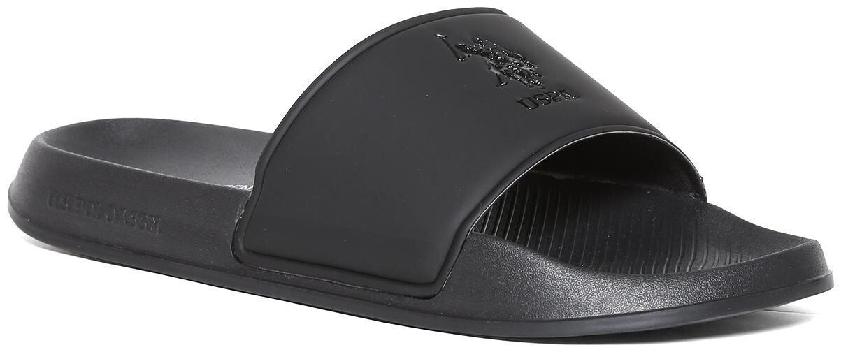 

U S Polo Assn Black Debossed Brand Logo Solid Slides