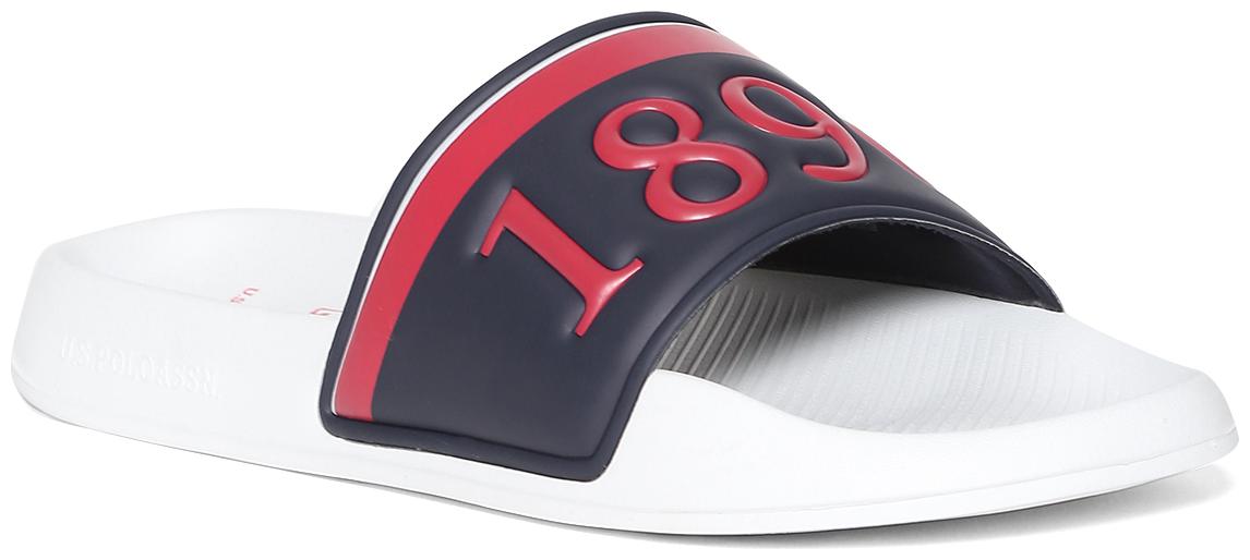 

U S Polo Assn White And Navy Embossed Strap Colour Block Slides
