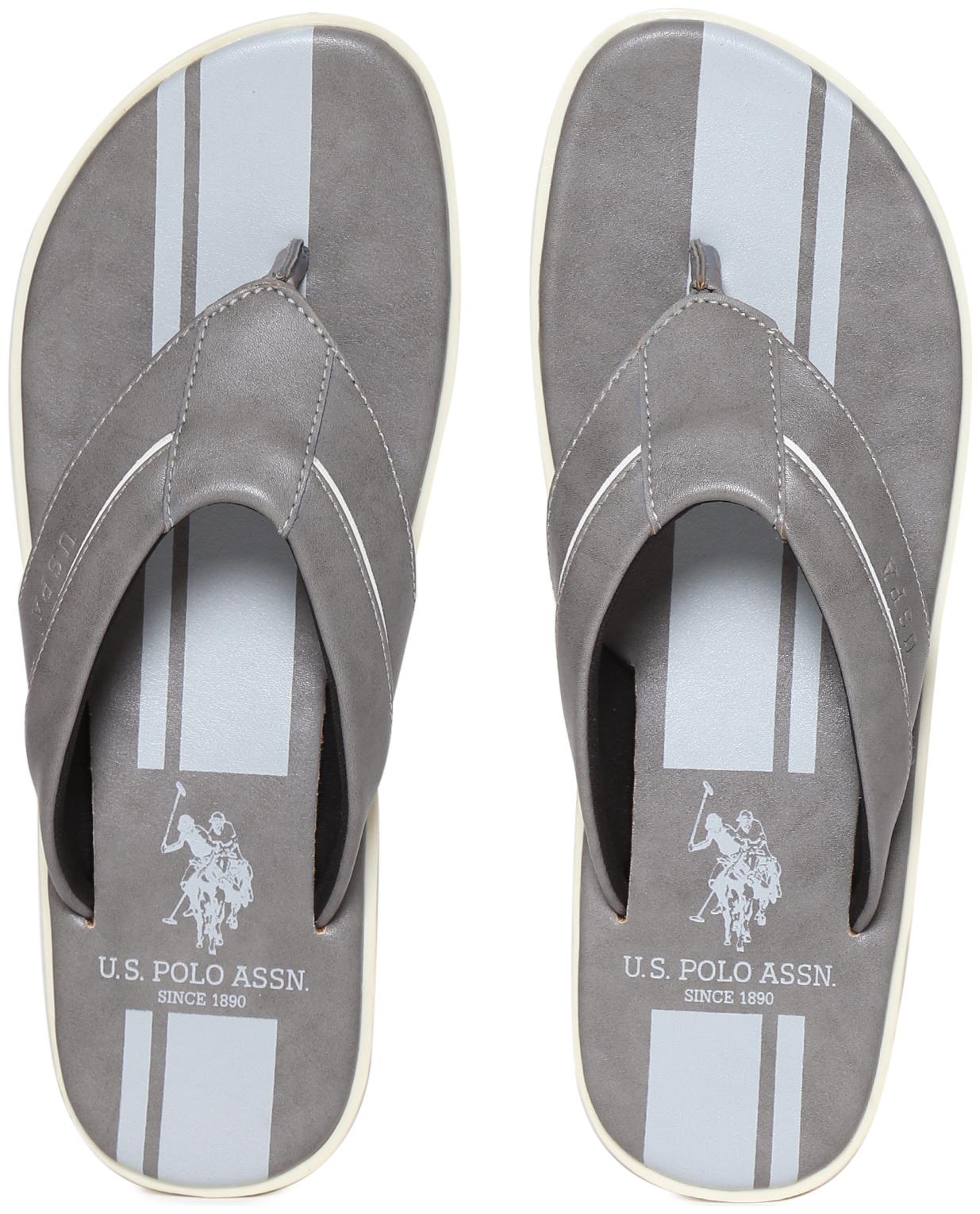 

U S Polo Assn PU Grey Flipflop For Men(Grey Broad V-Strap Printed Flip Flops)