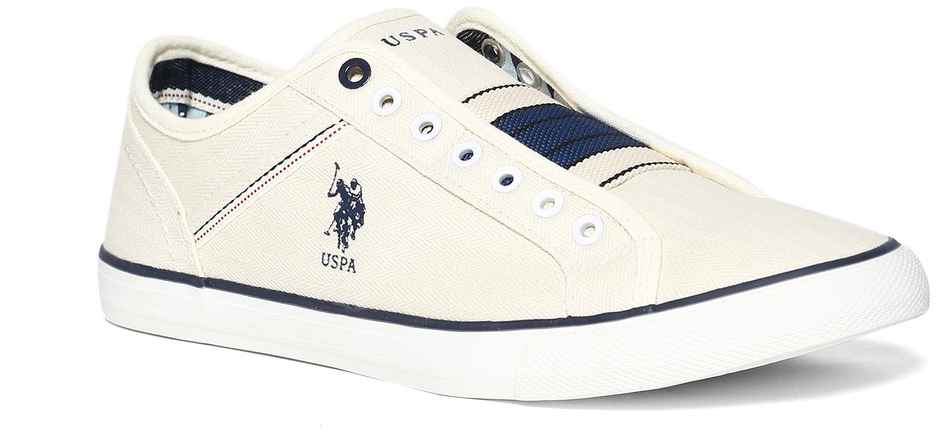 

U S Polo Assn White Chevron Pattern Canvas Slip On Sneakers Men White Slip-On Sneakers - 2531928012