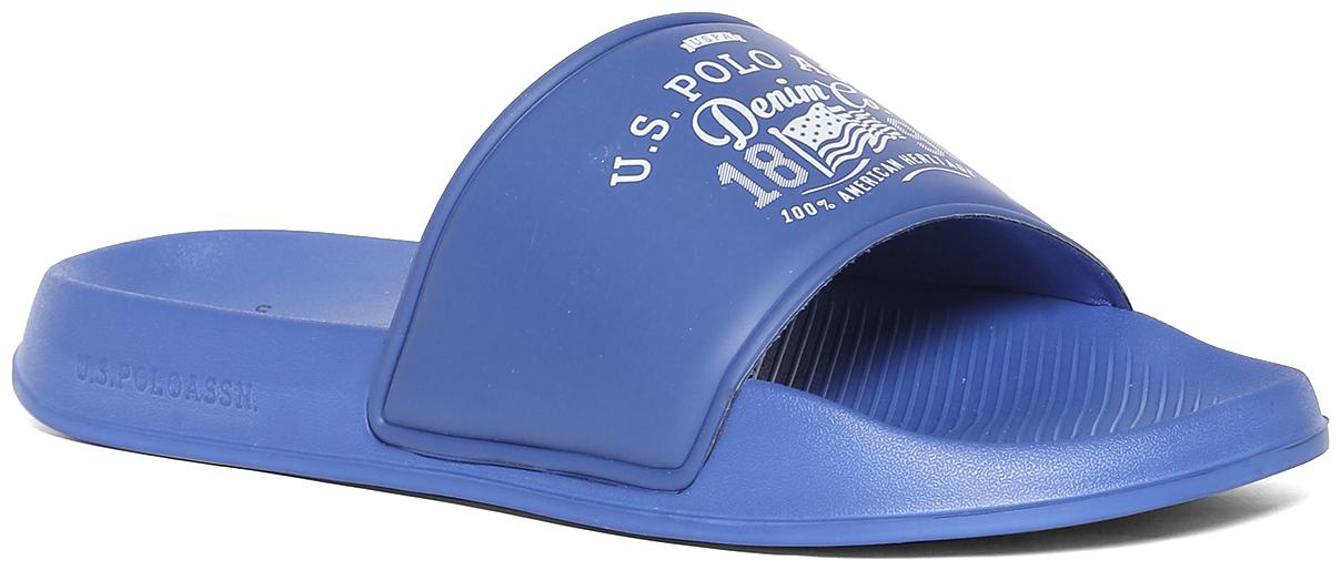 

U S Polo Assn Blue Brand Print Open Toe Slides