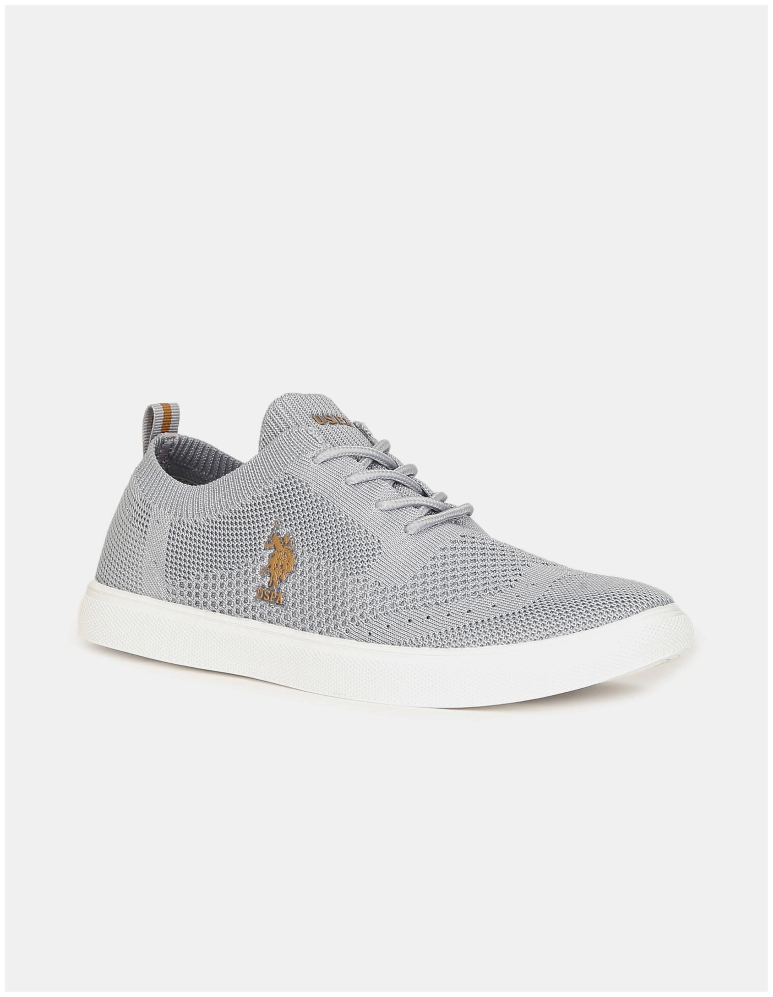 

U S Polo Assn Grey Knit Lace Up Sneakers Men Grey Sneakers